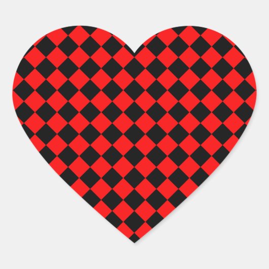 Red Black Checker Diamond Pattern Herz-Aufkleber (Vorderseite)
