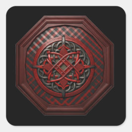  Red & Black Checkerboard Celtic Knot In A Frame Quadratischer Aufkleber
