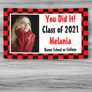 Red Black Checkerboard Foto Abschluss Banner
