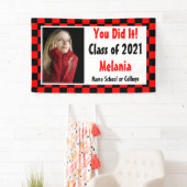 Red Black Checkerboard Foto Abschluss Banner (Insitu)