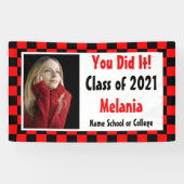 Red Black Checkerboard Foto Abschluss Banner (Horizontal)