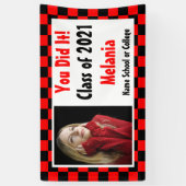 Red Black Checkerboard Foto Abschluss Banner (Vertikal)