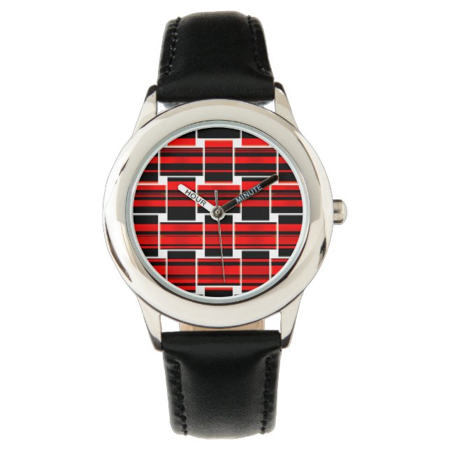 Red Black Checkerboard Trendy Sacramento Armbanduhr (Vorderseite)