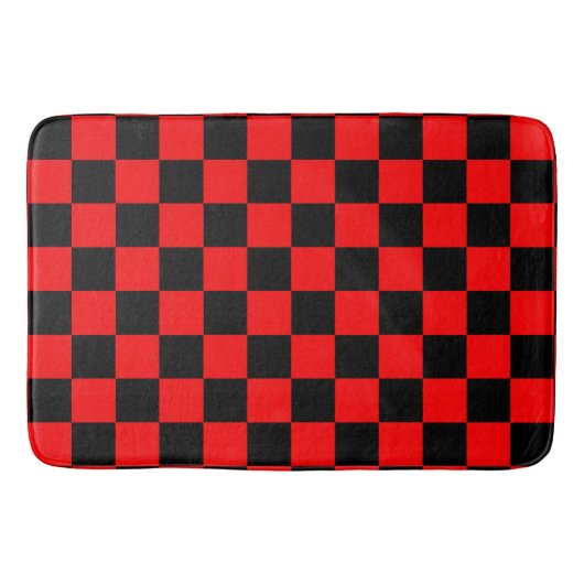 Red Black Checkered Karo Pattern Badematte (Vorderseite)
