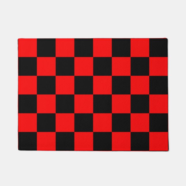 Red Black Checkered Karo Pattern Fußmatte (Vorderseite)