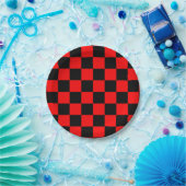 Red Black Checkered Karo Pattern Pappteller (Party)
