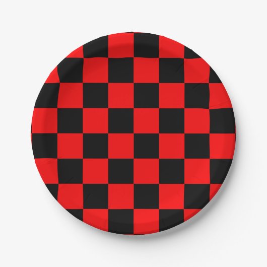 Red Black Checkered Karo Pattern Pappteller (Vorderseite)