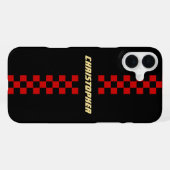 Red Black Checkered Racing Flag Gold Mit Monogramm iPhone Hülle (Rückseite (Horizontal))
