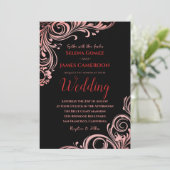 Red Black Chic Botanical Vintag Glitzer Hochzeit Einladung (Stehend Vorderseite)