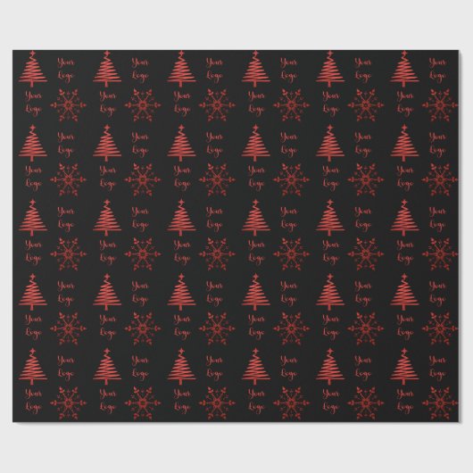 Red Black Chic Weihnachtsbaum Privatkundenlogo Geschenkpapier (Flach)