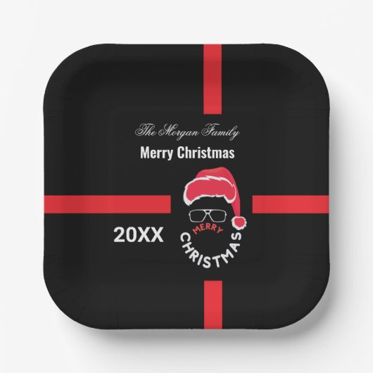 Red Black Christmas Holiday Party Pappteller (Vorderseite)