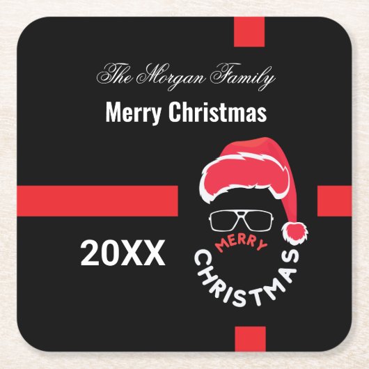 Red Black Christmas Holiday Party Rechteckiger Pappuntersetzer (Vorderseite)
