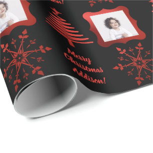 Red Black Christmas Tree Custom Foto Sentiment Geschenkpapier