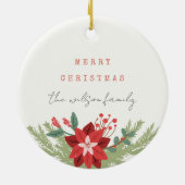 Red Black Circle Christmas Foto Poinsettia Floral Keramik Ornament (Hinten)