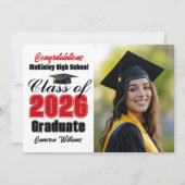 Red Black Class of 2026 Graduate Photo Graduation Ankündigung (Vorderseite)