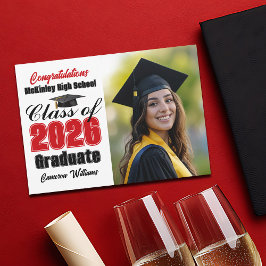 Red Black Class of 2026 Graduate Photo Graduation Ankündigung