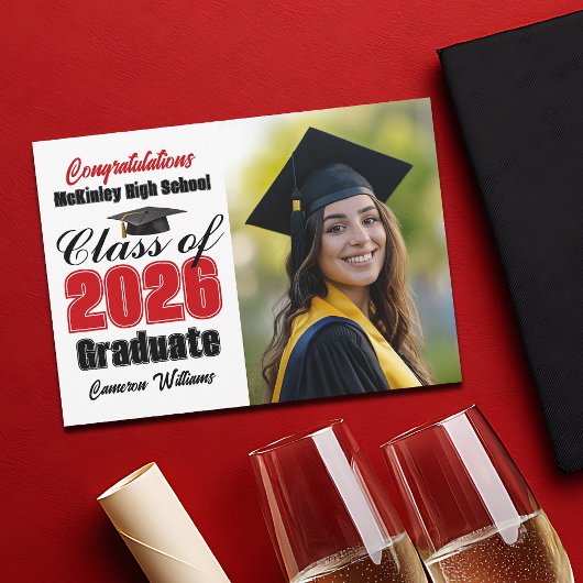 Red Black Class of 2026 Graduate Photo Graduation Ankündigung