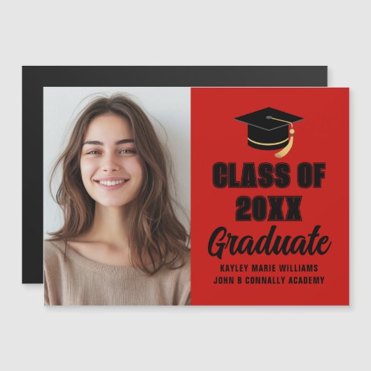 Red Black Class of 2026 Graduation Photo Magnet (Vorne/Hinten)
