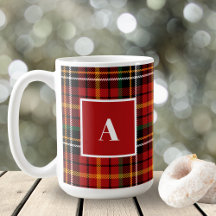 Red Black Classic Christmas Kariert Monogram Initi