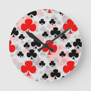 Red Black Clover Club Abstraktes Muster Runde Wanduhr