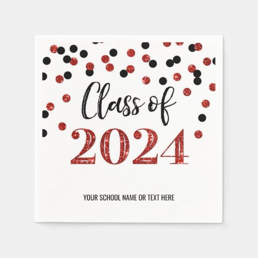 Red Black Confetti Class of 2024 Napkins Serviette (Vorderseite)