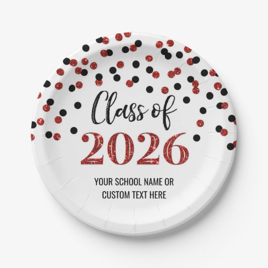 Red Black Confetti Graduation 2026 Pappteller (Vorderseite)