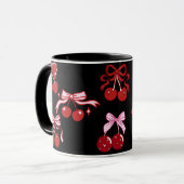 Red Black Coquette Cherry Tasse Hübsches Niedliche (Vorderseite Links)