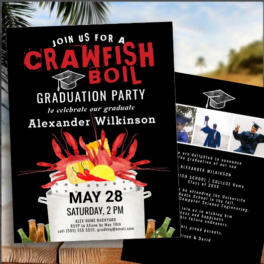 Red Black Crawfish Boil 3 Foto Graduation Party Einladung