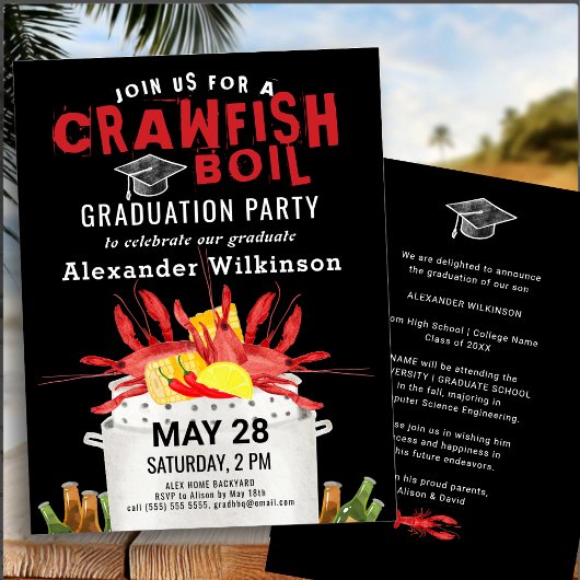 Red Black Crawfish Boil Abschluss GRILLEN Party Einladung