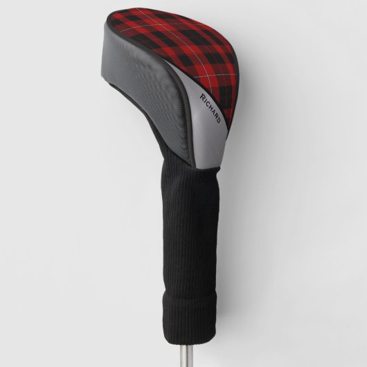 Red & Black Cunningham Kariert & Aluminium Look Golf Headcover (angewinkelt)
