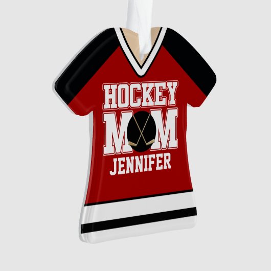 Red/Black Custom Hockey Mama Jersey Ornament (Vorderseite)