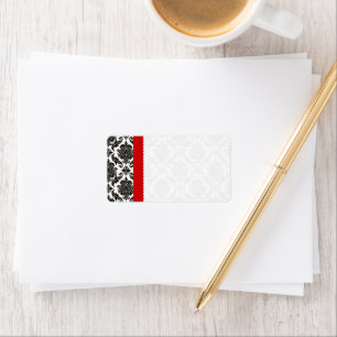 Red & Black Damask #1 Dots Shipping Adressaufkleber