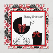 Red Black Damask Baby Shower Einladungen (Vorne/Hinten)