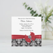 Red Black Damask Brautparty Einladung (Stehend Vorderseite)