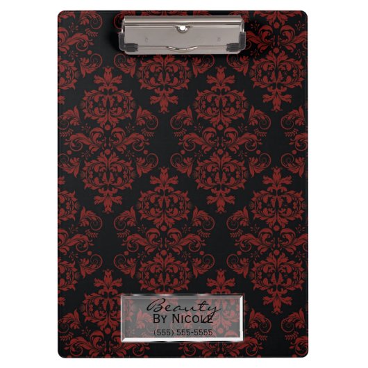 Red Black Damask Elegantes Chic Glam Personalisier Klemmbrett (Vorderseite)