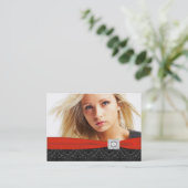 Red Black Damask Foto Business Cards Visitenkarte (Stehend Vorderseite)