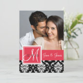 Red Black Damask Foto Save the Date (Stehend Vorderseite)
