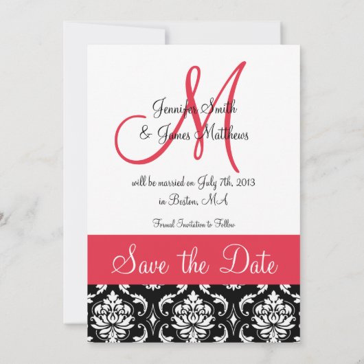 Red Black Damask Foto Save the Date (Rückseite)