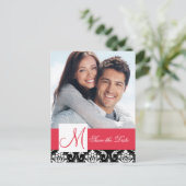 Red Black Damask Foto Save the Date Ankündigungspostkarte (Stehend Vorderseite)