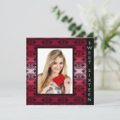 Red Black Damask Foto Sweet 16 Geburtstagsparty Einladung (Stehend Vorderseite)