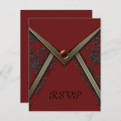 Red Black Damask Gold Trial RSVP Card (Vorne/Hinten)