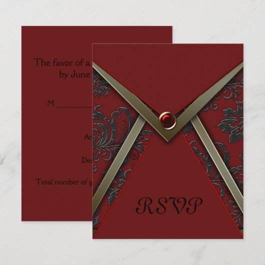 Red Black Damask Gold Trial RSVP Card (Vorne/Hinten)