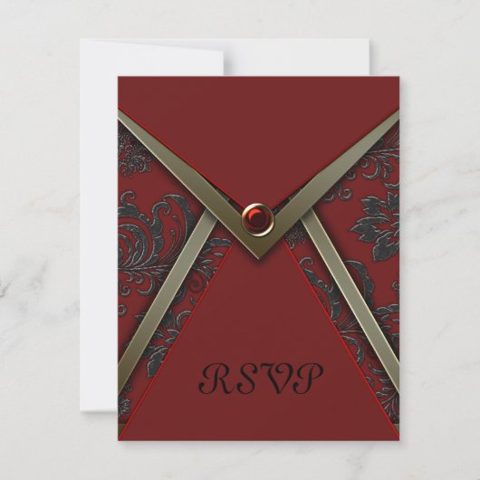 Red Black Damask Gold Trial RSVP Card Karte (Vorderseite)