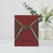 Red Black Damask Gold Trial RSVP Card Karte (Stehend Vorderseite)