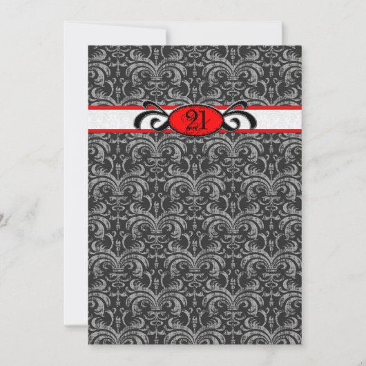 Red & Black Damask Gothday Party Einladung (Vorderseite)