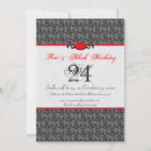 Red & Black Damask Gothday Party Einladung (Rückseite)