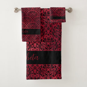 Red Black Damask Gothic Badhandtuch Set