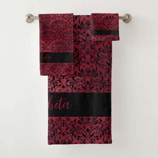 Red Black Damask Gothic Badhandtuch Set (Insitu)
