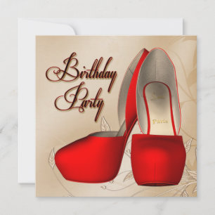 Red Black Damask High Heel Schuhe Geburtstagsparty Einladung
