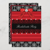 Red & Black Damask Lace Junggeselinnen-Abschied la Einladung (Vorne/Hinten)